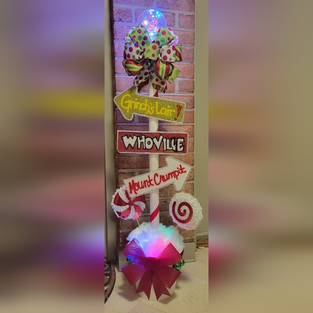 Whimsical Grinch-Inspired Holiday Pole – Handmade Decor
